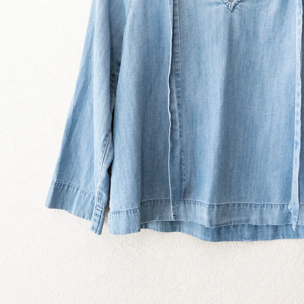 Madewell Chambray Top XS Blue Cotton Lyocell Tie Neck Boho Lightweight Blouse - Picture 5 of 12